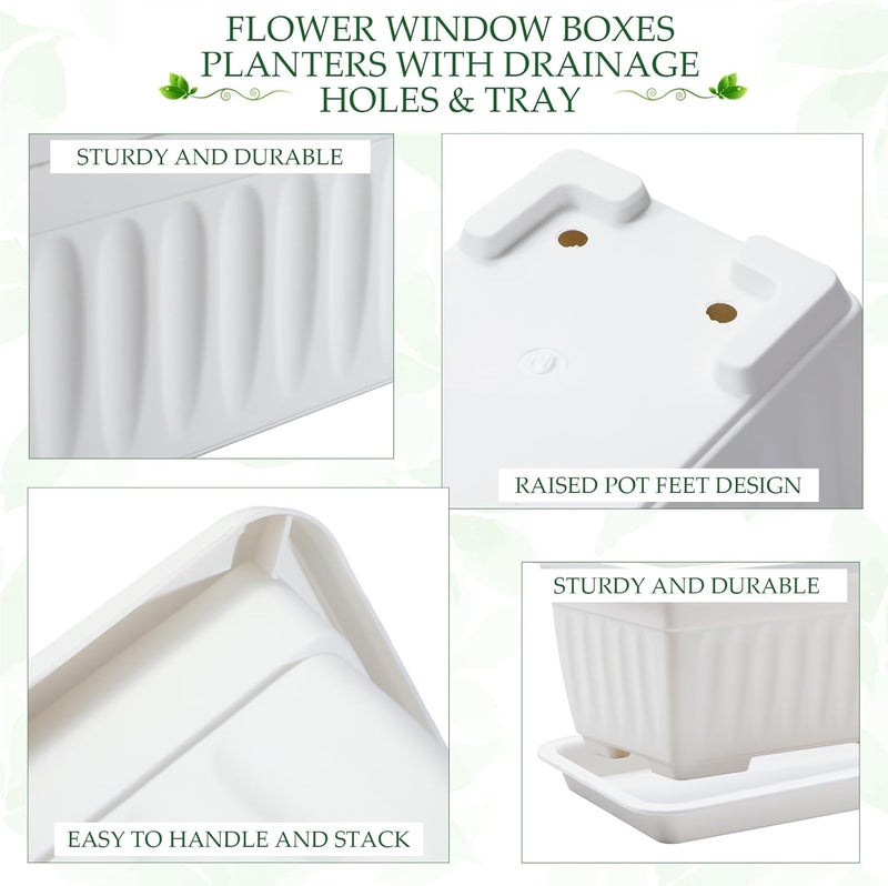 FillTouch 6 Packs 23 Inch Window Flower Box Extra Large Window Sill Herb Garden Long Rectangle Planter Plastic Boxes Outdoor with Drainage Trays Boxes for Balcony Windowsill Patio Garden - Image 4